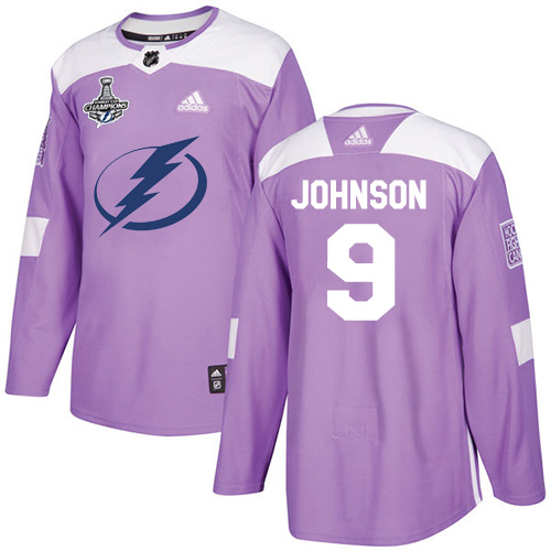 Men Adidas Tampa Bay Lightning #9 Tyler Johnson Purple Authentic Fights Cancer 2020 Stanley Cup Champions Stitched NHL Jersey